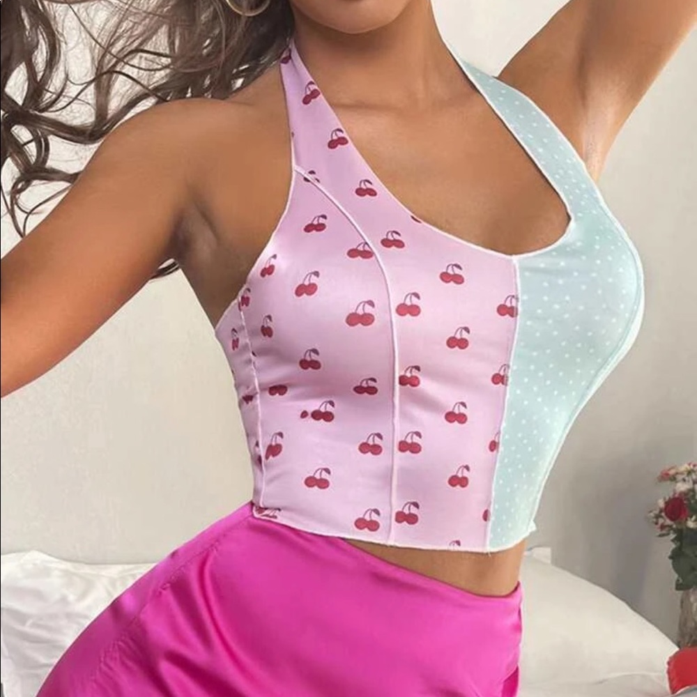 Shein L Cherry Crop Top